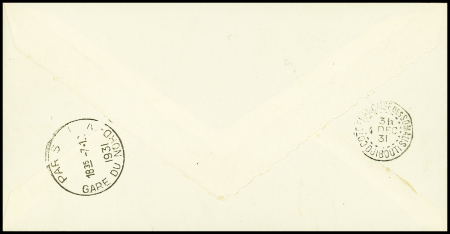 Env. spéciale (tirage 50) "Première liaison postale aérienne Djibouti-Paris 3.12.1931 ave étiquette rose et signature de Goulette (M7 Côte des Somalis)