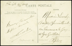 N°137 OBL Paris (1909) sur CP "nos aviateurs - Madame de Laroche" (ELD n°33) avec signature de la baronne de Laroche au verso. TB