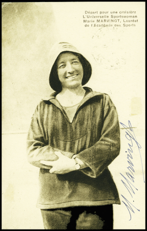 N°284A + 432 OBL CAD "Poste aux armées" (3.3.40) sur carte postale pour Calvi représentant Marie Marvingt avec signature de l'aviatrice. TB