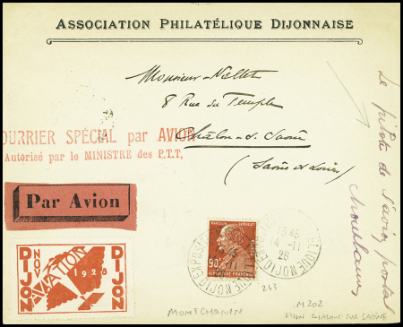 N°243 OBL CAD "Exposition philatélique Dijon" (14.11.28) sur lettre pour Chalon sur Saone avec griffe rouge