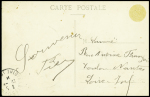N°137 OBL CAD "Nantes aviation" (21.8.10) sur carte postale "Le pilote Niel sur appareil Nieuport" avec vignette ND bleue "Nantes aviation" et signature