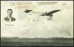 Carte postale "Grande fête d'aviation - Obre, sur monoplan Obre" avec griffe lilas "La Courtine" (Creuse) avec signature au crayon "E.Obre". TB