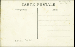 Carte postale "Grande fête d'aviation - Obre, sur monoplan Obre" avec griffe lilas "La Courtine" (Creuse) avec signature au crayon "E.Obre". TB