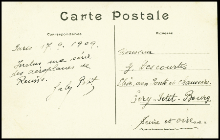 Carte postale "On applaudit Paulhan battant le record du monde pour la durée et la distance" avec cachet rect violet