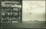 Carte postale montrant le panneau de record du monde de Paulhan le 28 aout 1909 avec signature de L. Paulhan. TB