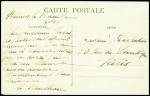 Carte postale montrant le panneau de record du monde de Paulhan le 28 aout 1909 avec signature de L. Paulhan. TB