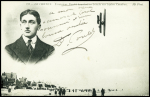 Carte postale "Le Crotoy - l'aviateur Poulet bouclant la boucle sur biplan Caudron" avec signature "E.Poulet". TB