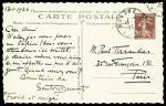 N°139 OBL Mégève Hte Savoie (13.1.26) sur carte postale avec signature de Santos Dumont adressée à Paul Tissandier. Rare