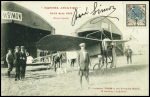 Carte postale "Nantes aviation 14-21 aout 1910 - l'aviateur Simon et son monoplan Blériot" (n°77) avec signature de René Simon. TB