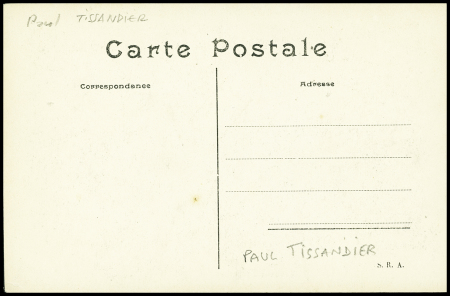 Carte postale allégorique "Hommage aux aviateurs honneur à Tissandier" avec signature "Paul Tissandier". TB