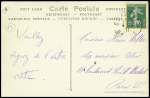 N°137 OBL Suresnes (1911) sur carte postale "Un vol de Wagner sur monoplan Hanriot" avec signature "L.Wagner". TB