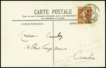 Carte postale "Biplan Farman piloté par Weymann" avec signature "CP Weymann". TB
