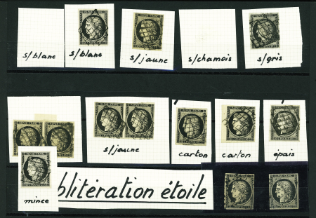 Plus de 100 exemplaires oblitérés du n°3 sélectionnés notamment pour leurs nuances et 8 exemplaires du n°4. TB