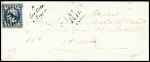 N°10 OBL PC 1454 + cursive "9 les Grès sous Troyes" Aube (1853) sur lettre signé Baudot. TB