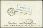 11 et 12 février 1871. 2 lettres de Paris pour les Pays-Bas censurées à Versailles dont l'une avec cachet rect bleu "Versailles Auswechsellung - stelle Verailles"