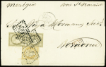 N°38, BDF + n°56 en paire OBL GC 532 + T17 Bordeaux (1873) sur lettre pour Veracruz (Mexique) avec "PP" rouge encadrée. TB