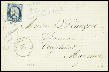 N°60 OBL CAD "Paris (60)" (29 mars 1876 - 1er jour de remplacement de l'étoile par le CAD) sur lettre avec CAD conv. Station "Le Vésinet STGL Paris"