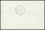 Lettre affr. 40c Cérès (CG13) OBL type A civil bleu (bien plus rare que militaire) ANNAM / HUE 30 déc. 1876 avec les cachets de transits et d'arrivée en Angleterre