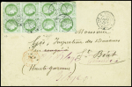 Lettre avec cachet des Douanes du Tonkin (verso) affr. Bloc de 8 du 5c. Cérès (CG n°17), soit 40c tarif civil (avant I'entrée du Tonkin dans I'UPU janv 1878)