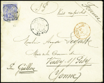 CG n°36 25c Sage OBL HANOI 25/08/1881, transit Saigon 06/09, et Modane à Paris (rouge) 16/10. L'auteur s'alarme du courrier