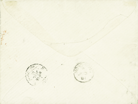 CG n°9 + 34; double port par 30c Napoléon et 20c Sage OBL Haiphong 25/05/1881, au tarif civil (plus rare que militaire), transit Modane à Paris, arrivée le 18