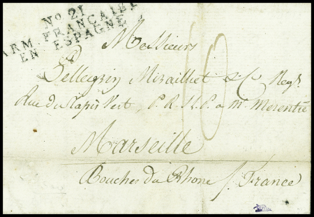 Lettre de Vitoria avec MP "n°21 arm. Française en Espagne" (1810). TB