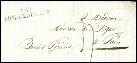 Lettre de Cadix (1824) avec MP "Arm. D'Espagne" pour Pau. TB