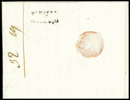 Lettre avec MP "54 Auray pour Douai avec au verso MP "Déboursé de S. Omer" (An 8). Non signalé (avec lettre de JF Baudot au sujet de cette lettre)