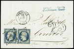 N°10 en paire OBL PC 441 + T15 Bordeaux (1852) + taxe 25 double trait sur lettre. TB