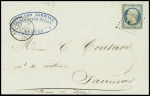 2 lettres : n°14 OBL losange de points "NP" + CAD Nantes AMB 2" (1854) et n°14 OBL losange de points "PT1" + CAD "Nantes  boite AMB 1" (1853). TB