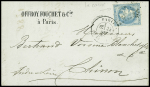 N°29b variété "à la corne" OBL étoile sur lettre de Paris (1869). On joint 3 exemplaires détachés signés JF Brun. TB