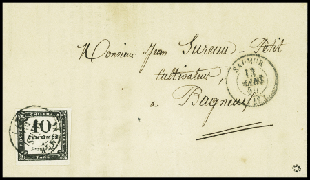 N°1 10c litho OBL T15 Saumur (13 mars 59) sur lettre de Saumur Maine-et-Loire pour Bagneux, certificat Behr. TB