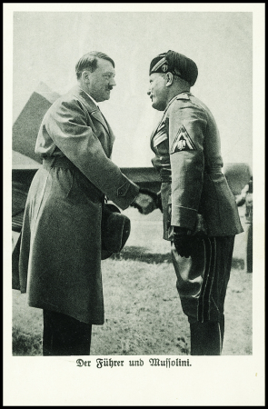 Allemagne - 6 cartes postales nazies dont 2 CP photos de la rencontre Hitler-Mussolini à Berlin (29.9.37) avec OBL spéciale. TB