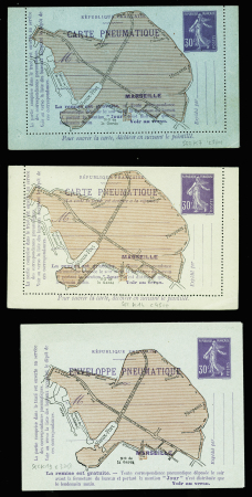 6 entiers pneus 30c violet neufs dont 3 avec plan de Marseille (sec K7 - K14 - K19). TB