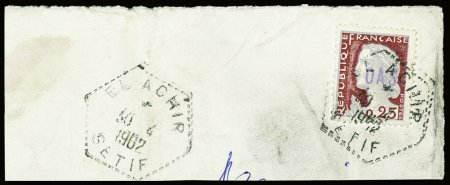 France n°1263 avec surcharge violette "OAS" OBL hex "El Achir Setif" (30.4.1962) sur fragment. TB