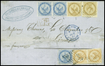 N°3, 2 pièces + n°4, 3 pièces + n°5 en paire OBL losange de points muet sur lettre de la Guadeloupe pour Lima. Sont joints 4 exemplaires du n°1 détachés