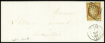 N°5 40c orange OBL grille + T15 Rodez Aveyron (1850)