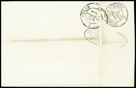 N°22 OBL GC 121 + T15 "Anzin (57)" Nord (1863) sur lettre pour Paris avec griffe rouge "Affranchissement insuffisant" + taxe 30 double trait rouge sur lettre