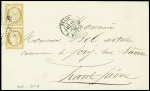2 lettres : n°36 en paire OBL étoile 9 + CAD "Paris R. Montaigne" (19 juin 1871) et n°36 en paire OBL étoile évidée + CAD "Paris (60)" (7 juin 71). TB