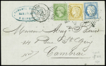 N°36 + 60 + 20 (LD) OBL CAD "Paris R. de Cléry" (23 nov 71) sur lettre double port pour Cambrai. TB