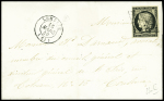 BASSES-PYRENEES n°3 OBL grille + T15 "Lembeye" (1849) sur lettre, ind 18. TB