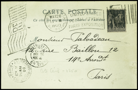 N°103 OBL mécanique "US postal STA Paris EXPN" (1900) avec flamme "United States postal station Paris exposition" sur carte postale (vue du trottoir roulant de l'expo) - (De Beaufond n°2596). TB