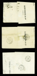 6 plis AFF type Sage avec OBL interessantes : CAD d'essai de la place de la Bourse, OBL US de l'expo de 1900 sur devant de lettre à en-tête, lettre pour Macao, CP précurseur des ETS Lambert à Beaune. TB
