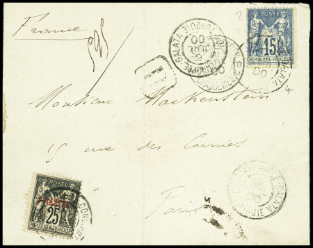 N°101 en mixte avec Levant n°4 OBL CAD "Constantinople Galata Turquie" (1900) sur lettre pour Paris