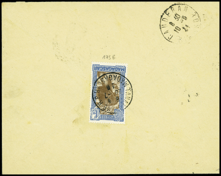 Madagascar n°190 + 191 en paire sur lettre recommandée pour Caudéran (Gironde) avec cachet rect rouge "premier courrier régulier aérien Madagascar - Europe" (Muller n°50) avec signatures de Lefèvre et Assollant