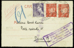 Entier carte-lettre 1F Pétain avec n°514 + 413 en complément d'affranchissement (pneumatique avec taxe de poste restante payée pas l'expéditeur). TB