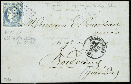 N°46Ad 20c bleu outremer obl. GC sur lettre d'Armentières,