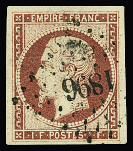 N°18 1f carmin, obl. PC 1896 de Marseille, TB. Signé
