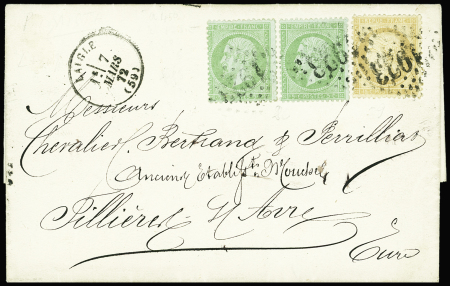 N°20 (x2) en combinaison avec n°59 15c bistre obl.