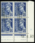 N°4 50c bleu Mercure, surcharge Dunkerque en paire